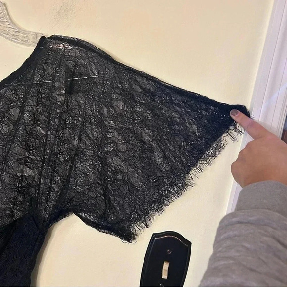 New ASOS Design One Shoulder Sheer Lace Asymmetrical Dress Black Size 12 - Picture 4 of 8